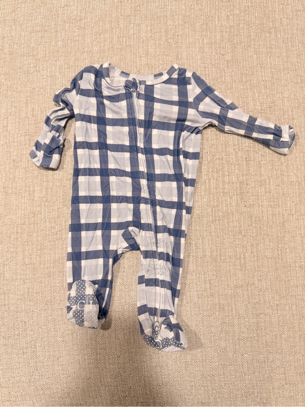 Caden Lane Blue and White Plaid Footed One-Piece